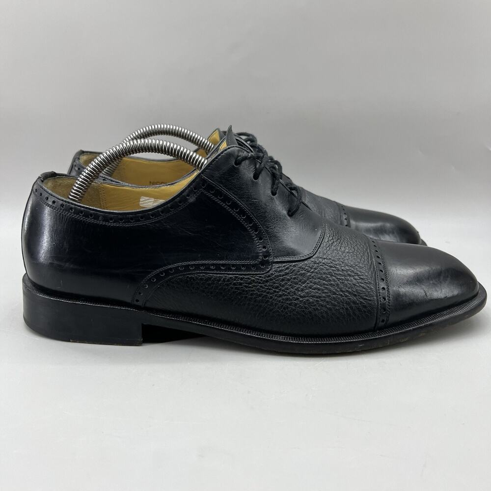 Mezlan Andrew Cap Toe Oxford Men Size 11 M Black Leather Medallion Dress Shoes - Picture 1 of 11